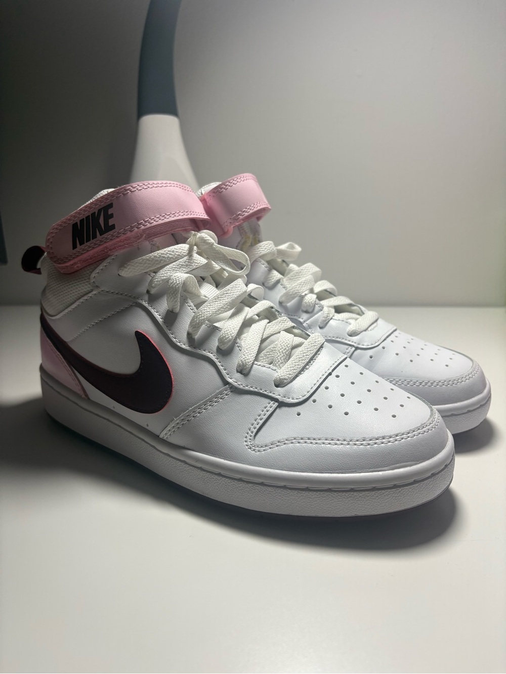 Nike White and Pink Court Sneakers